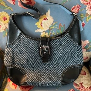 Coach Hampton Herringbone Black & Blue Tweed Hobo F11214